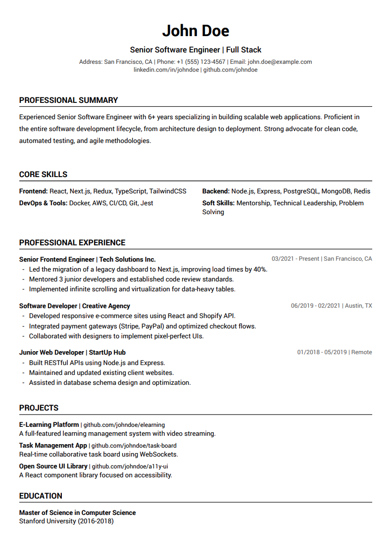 Template A (Traditional Classic) Preview