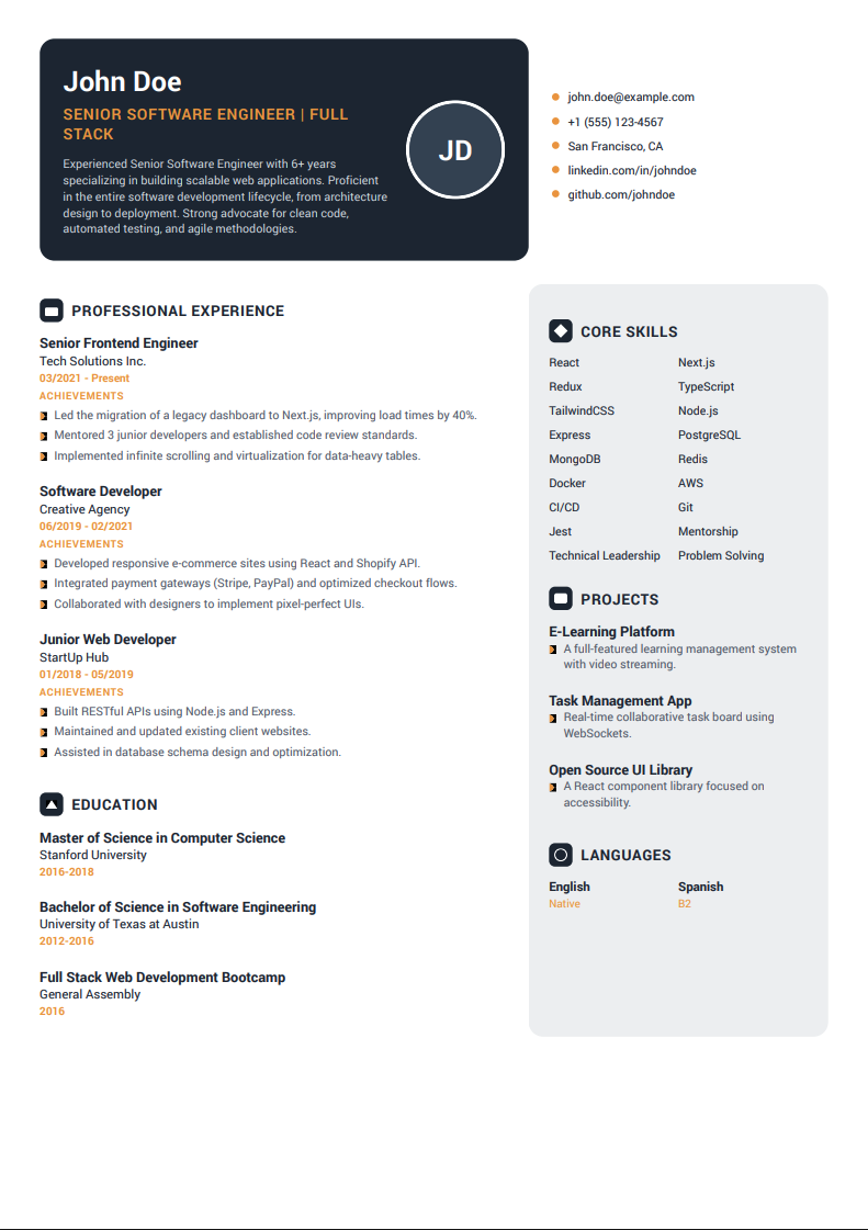 Template C (Photo Sidebar) Preview