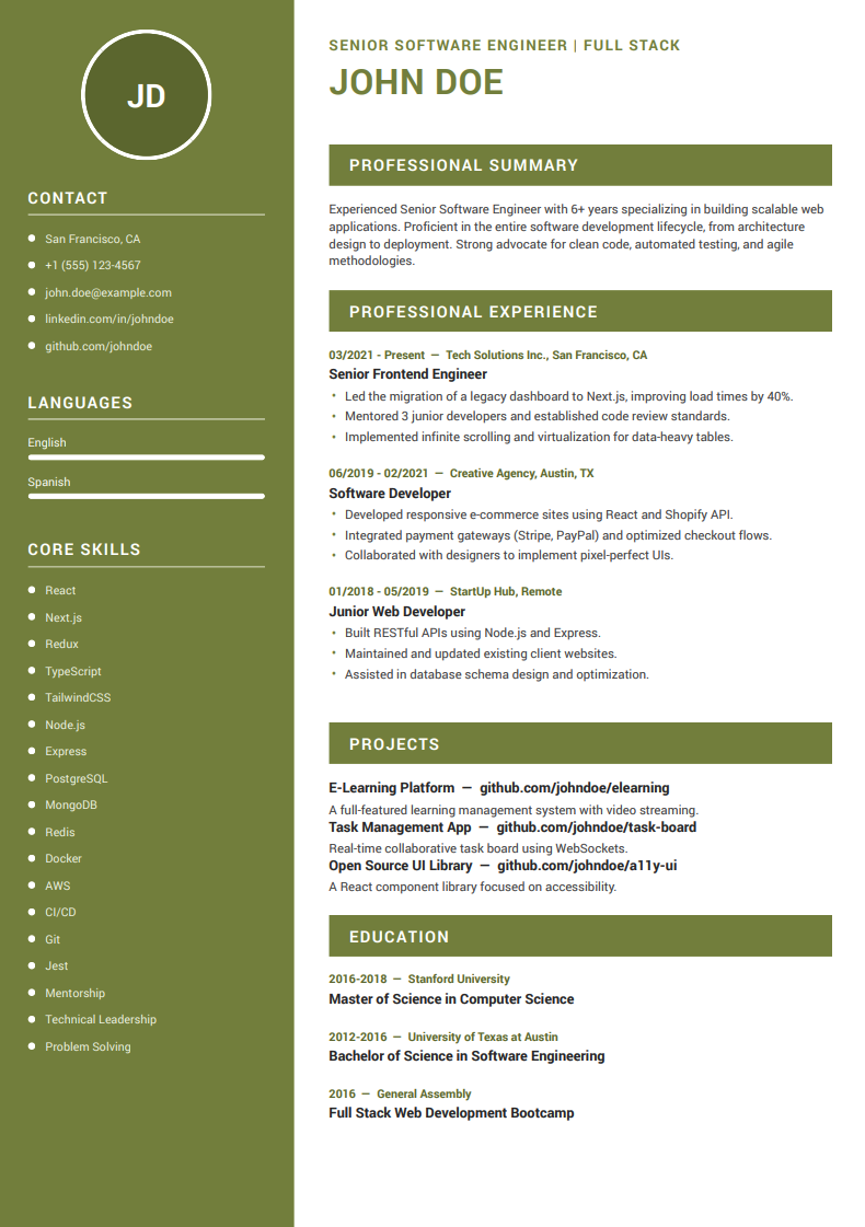 Template E (Olive Profile) Preview