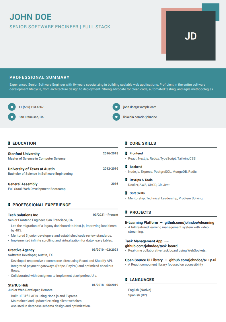 Template F (Geometric Teal) Preview